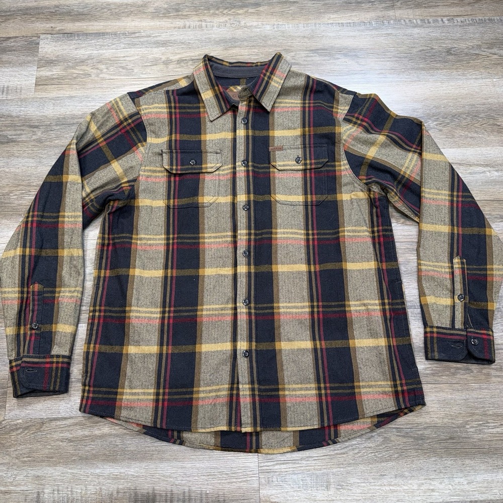 Orvis Big Bear Heavyweight Flannel Shirt Mens XL Red Tan Black Plaid Pattern